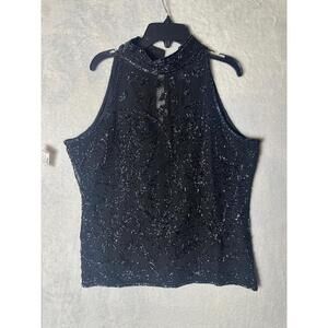 NWT Dressbarn Collection Beaded Formal Top Black Highneck‎ Sleeveless Size Large
